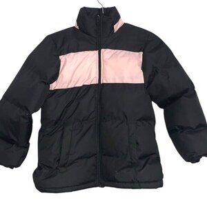 Girls Operation Warm Black & Pink Puffer Jacket Size 10/12 Polyester Shell & Lin